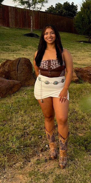 Camel Suede Cattle Brand Concho Button Down Corset