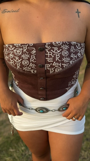 Camel Suede Cattle Brand Concho Button Down Corset