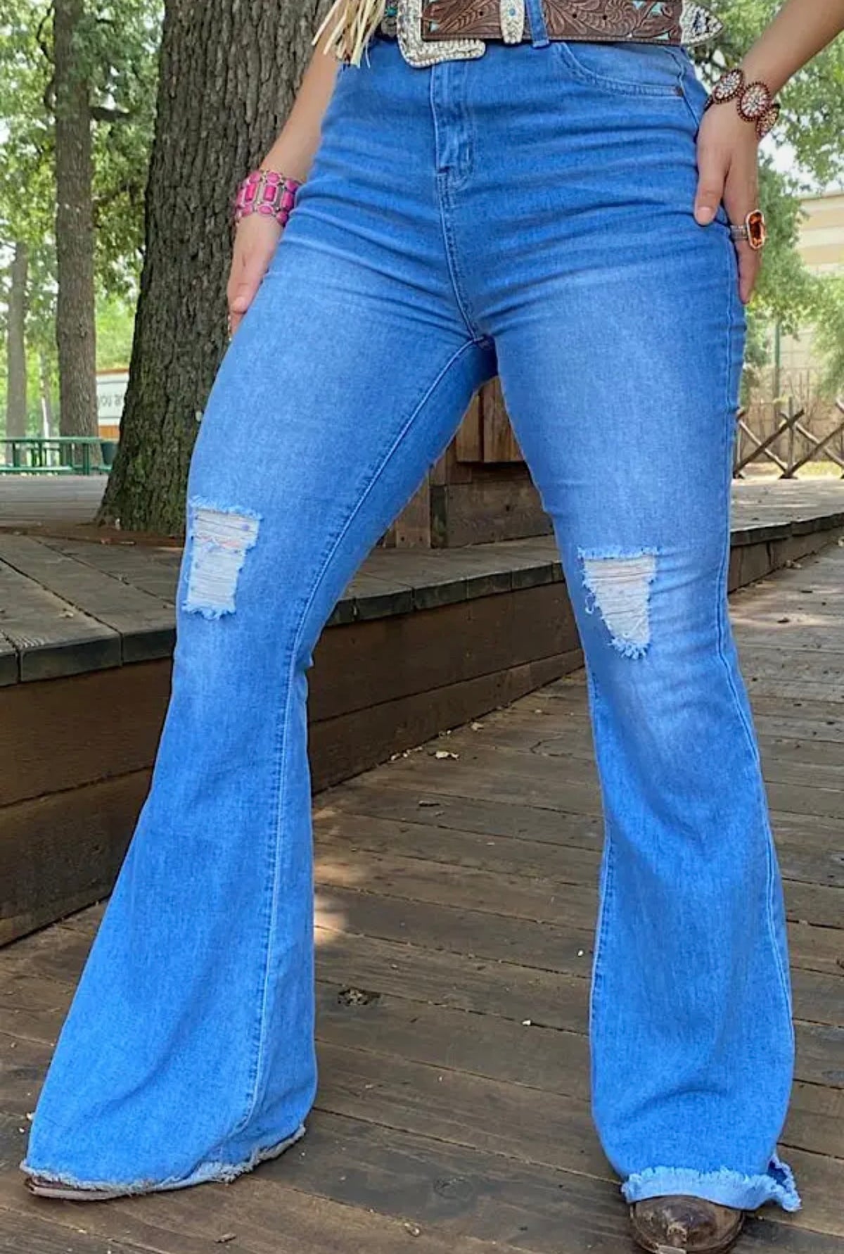 Distressed bell bottom jeans